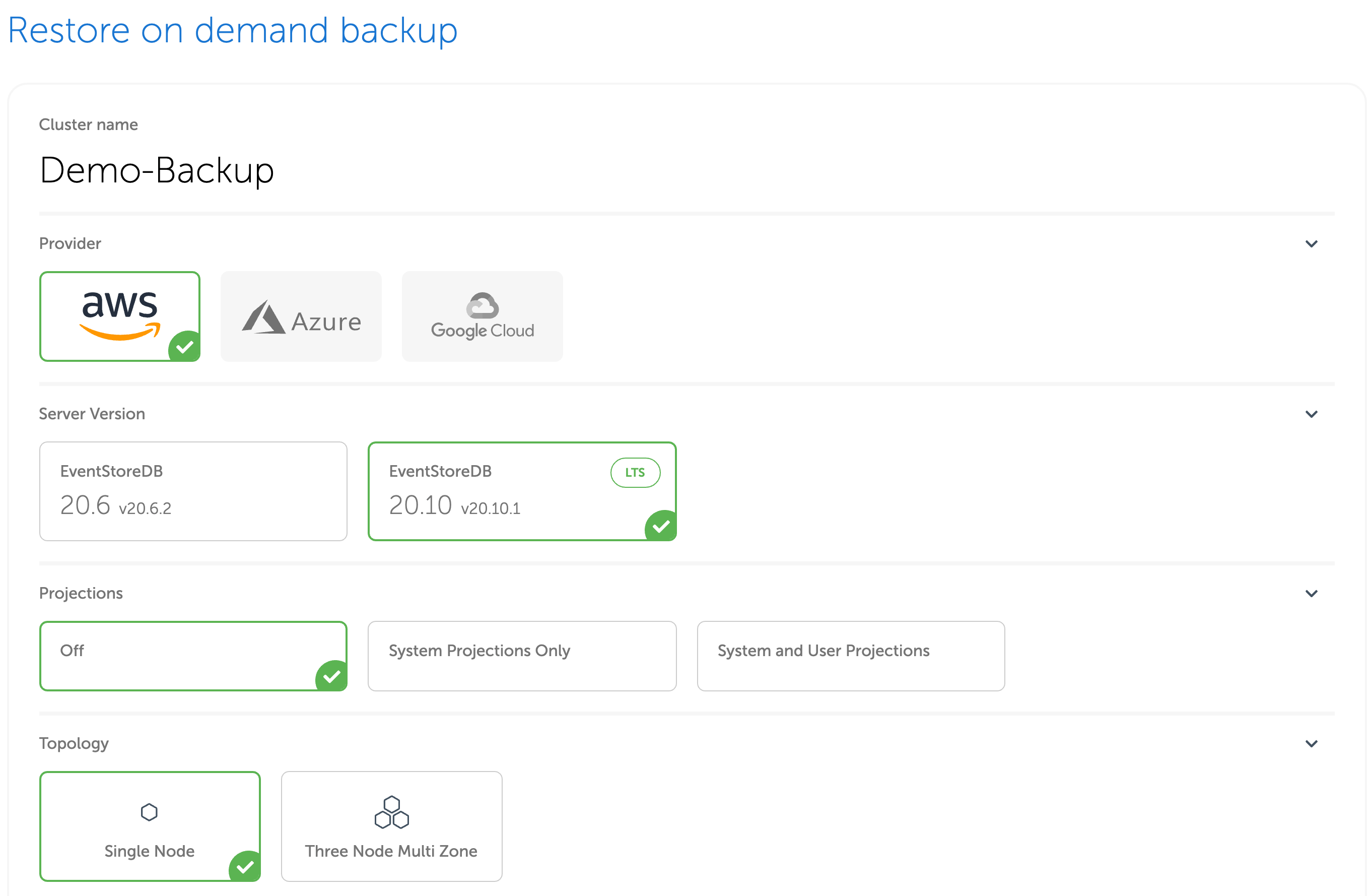 one off restore cluster backup